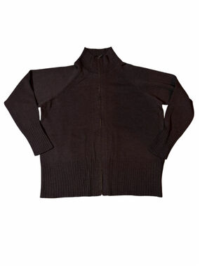 Baobei New York Wool Blend Zip Mock Neck Cardigan Sweater XL Brown
